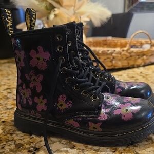 Floral Black Kids Boots